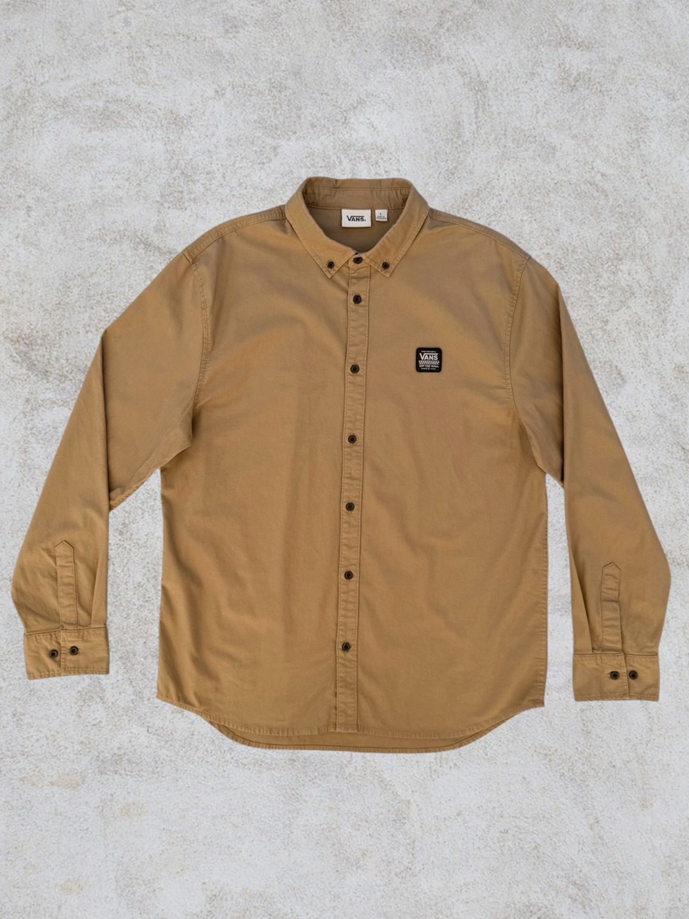 VANS Off the Wall Tan Stackton Long Sleeve Button Down Ripstop Shirt, Men’s L